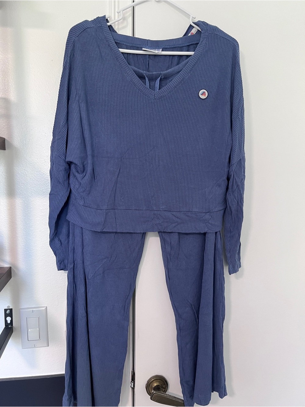 Ribbed V-Neck Pajama Set - Slate Blue